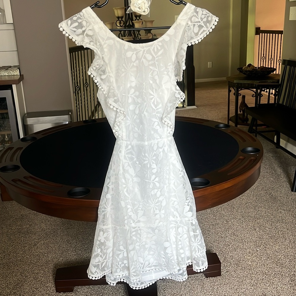 White Lace Open Back Dress